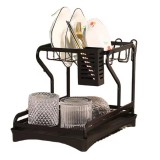 Raft Organizator pentru Vase, Negru, din metal, cu tava de scurgere, 46 x 28 x 32 cm, TopBazar