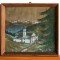Manastire in munti - acuarela originala semnata, tablou inramat 28,5x26,5cm