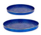 Cumpara ieftin Set 2 tavi otel albastru auriu Meknes &Oslash;30x2,5h; &oslash;40x3 cm