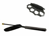 Cumpara ieftin Set Autoaparare: Baston Telescopic Flexibil Negru 47cm + Box Metalic Negru Cap de Mort. Husa inclusa