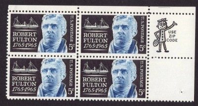 SUA 1965 - Robert Fulton, vapor, bloc de 4 neuzat foto