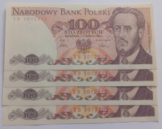 Polonia , 100 Zlotych 1986, 4 serii consecutive