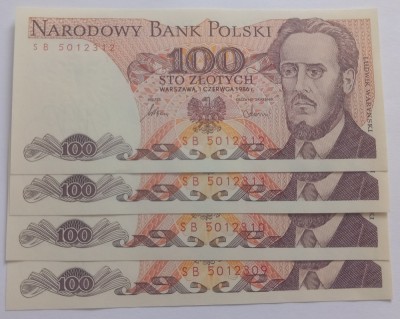 Polonia , 100 Zlotych 1986, 4 serii consecutive foto