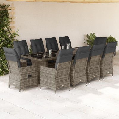vidaXL Set bistro de grădină cu perne, 11 piese, gri, poliratan 3277241 foto