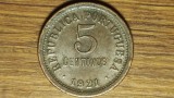 Portugalia - moneda de colectie raruta - 5 centavos 1921 - bronz ⌀25mm - calitate impecabila !
