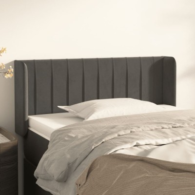vidaXL Tăblie de pat cu aripioare gri &amp;icirc;nchis 83x16x78/88 cm catifea 3119037 foto