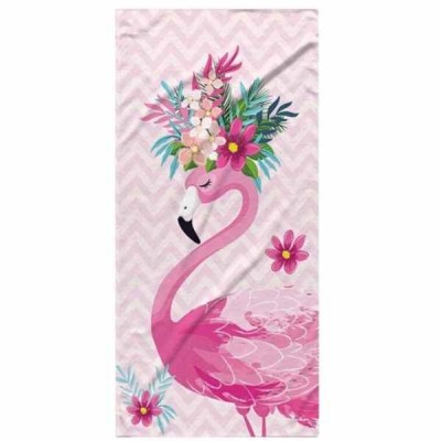 Prosop Mercaton pentru Plaja, Model Flamingo, Microfibra, Uscare Rapida, 266 g/m&amp;sup2;, 150 x 70 cm, Roz foto
