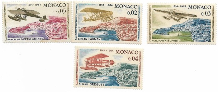 Monaco - Avioane - A 50-a aniversare a primului miting aviatic, Monte Carlo, 1964 - valori neobliterate