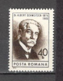 Romania.1974 100 ani nastere A.Schweitzer-medic PREMIUL NOBEL CR.297, Nestampilat