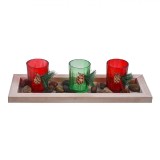 Suport Lumanari Decorativ, Multicolor, Lemn si Sticla, Set 3 Bucăți, 11.5x32cm, Oem