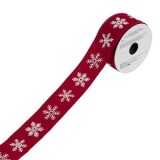 Panglică decorativă de Crăciun, Roșie cu fulgi albi, 5m x 38mm, CMCLASS