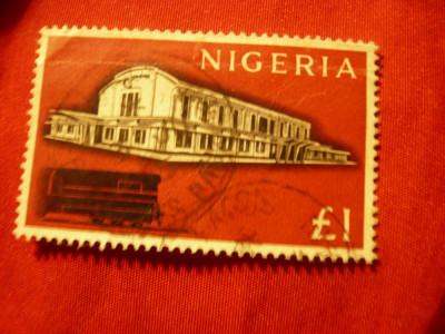 Timbru Nigeria 1961 -Gara , tren ,val. 1Lira stamp foto