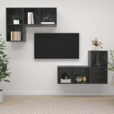 vidaXL Dulapuri TV montate pe perete, 4 buc., gri extralucios, PAL
