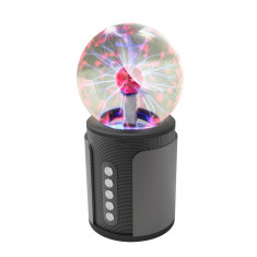 Boxa portabila Bluetooth cu glob plasma magica, P2 Hi-Fi, gri foto