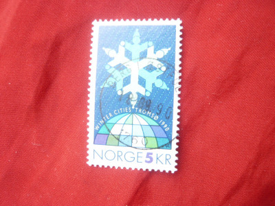 Serie Norvegia 1990 - Conferinta Winter Cities , 1 val. stampilata foto