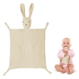 Paturica Iepuras de Confort Montessori, Bumbac Premium Hipoalergenic, Muselina moale, Catifelat, Alb/Crem, 31x31 cm, Jucarie de Somn pentru Bebelusi,