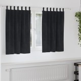 Draperii opace cu agățătoare, 2 buc., negru, catifea
