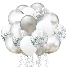 Set 15 baloane pentru petrecere, flippy, alb/argintiu, 30 cm