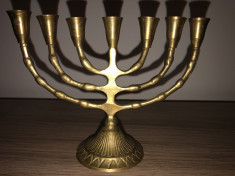 Menora miniaturala evreiasca,din bronz,suport 7 lumanari foto