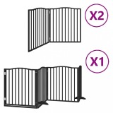 Cumpara ieftin Poarta caini pliabila cu usa 8 panouri negru 640 cm, lemn plop