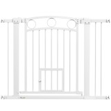 PawHut Barieră de Siguranță Interioară pentru C&acirc;ini cu 2 Extensii și Ușă pentru Pisici, 76-104x77 cm, Alb | Aosom Romania