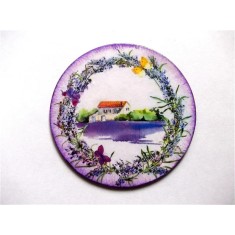 Casa si gradina in cerc de lavanda si fluturi, magnet rotund frigider 41268