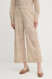 Dkny pantaloni culoarea bej, drept, high waist, DJ5P3081