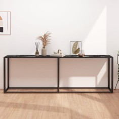 vidaXL Masa consola, negru marmura, 220x35x75,5 cm, sticla securizata foto