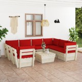 VidaXL Set mobilier grădină paleți, 9 piese, cu perne, lemn de molid