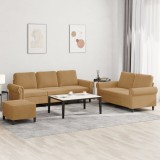VidaXL Set de canapele cu perne, 3 piese, maro, catifea 3202267