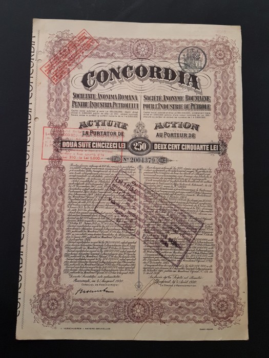 Actiune 1930 petrol soc. CONCORDIA , titlu , actiuni