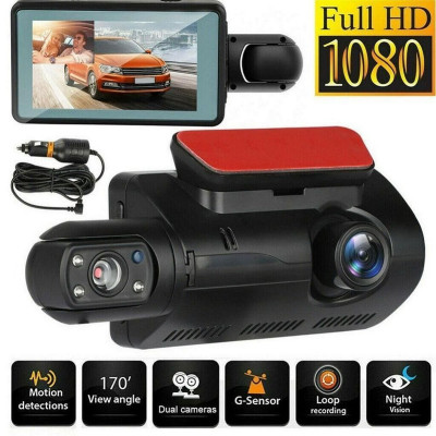 Camera Auto DVR, 2 lentile, HD 1080P, Display LCD 3, G Senzor, Inregistrare in bucla, Wide Angle, Card 32 GB foto