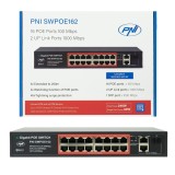 Switch POE PNI SWPOE162, 16 porturi POE 100 Mbps, 2 porturi UP Link 1000 Mbps, 1 port SFP 1000Mbps, 240W, functie AI Extend pana