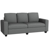 HOMCOM Canapea de 3 Locuri din Material Textil cu Brațe, Perne Căptușite și &Icirc;nveliș cu Efect de In, 237x94x102 cm, Gri | Aosom Romania