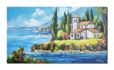 Cumpara ieftin Tablou peisaj mediteranean pictat manual, Vila toscana si chiparosi, 100x60cm ulei pe panza, Constantin Feraru