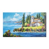 Tablou peisaj mediteranean pictat manual, Vila toscana si chiparosi, 100x60cm ulei pe panza, Constantin Feraru