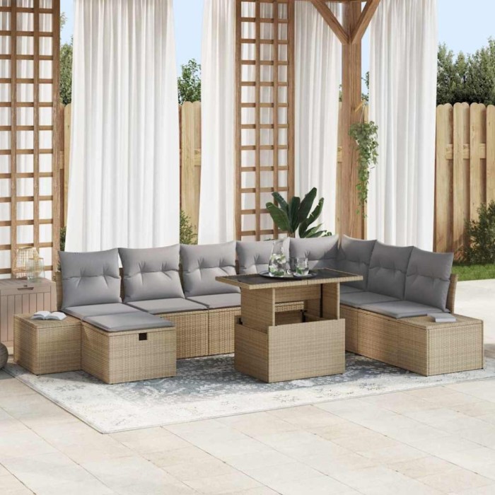 vidaXL Set de canapele pentru grădină 9 pcs Bej poliratan