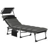 Outsunny Șezlong 5 poziții reglabil, cu copertină, pernă, suport pentru cap și buzunar lateral, 190x57x30cm, Gri &icirc;nchis | Aosom Romania