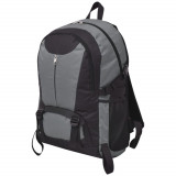 Rucsac drumetii 40L vidaXL, negru/gri, poliester 600D, impermeabil, bretele captusite, compartimente multiple, buzunare laterale