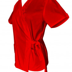 Halat Medical Pe Stil, Tip Kimono Rosu cu Elastan, Model Daria - XS