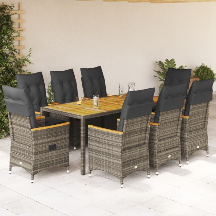 vidaXL Set mobilier grădină cu perne, 9 piese, gri, poliratan