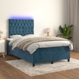 VidaXL Pat cu arcuri, saltea și LED, albastru, 120x200 cm, catifea 3136297