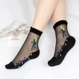 Cumpara ieftin Sosete pentru dama, SS177, model flori, Negru, marime universala (35-39)