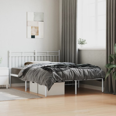 vidaXL Cadru de pat metalic cu tăblie, alb, 140x200 cm foto