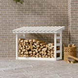 Rastel pentru lemne de foc, alb, 108x64,5x78 cm, lemn masiv pin, vidaXL