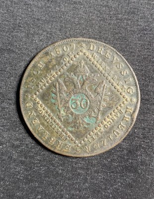 Moneda 30 creitari 1807 Austria semn monetărie S Smolnik foto