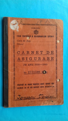 Bucuresti Carnet de Asigurare 1939 foto