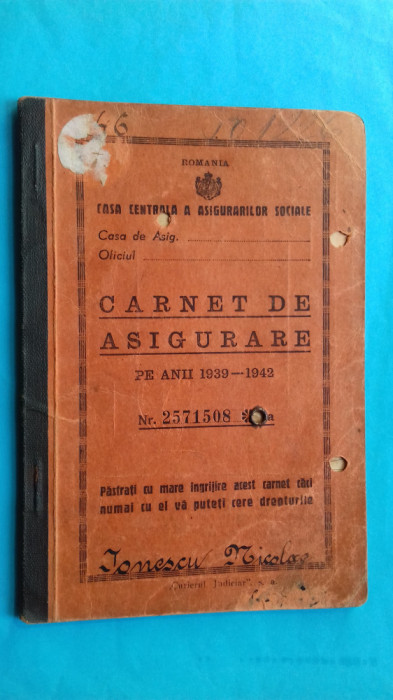 Bucuresti Carnet de Asigurare 1939