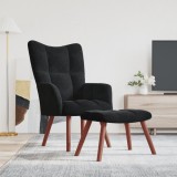 VidaXL Scaun de relaxare cu taburet, negru, catifea