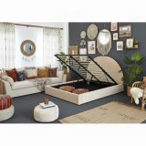 Pat Bond Lada Depozitare160x200 cm Tapitat Velvet Stripe Bej Somiera Inclusa MB33